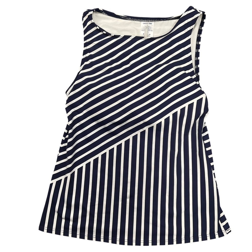 Lands End Tankini Top Womens 6L Navy Blue Striped High Neck 504534 Beach Swim